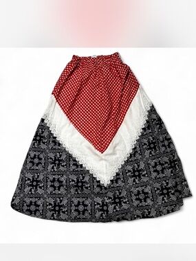 Women's Multi-Pattern A-Line Skirt with Red Bandana Panel
